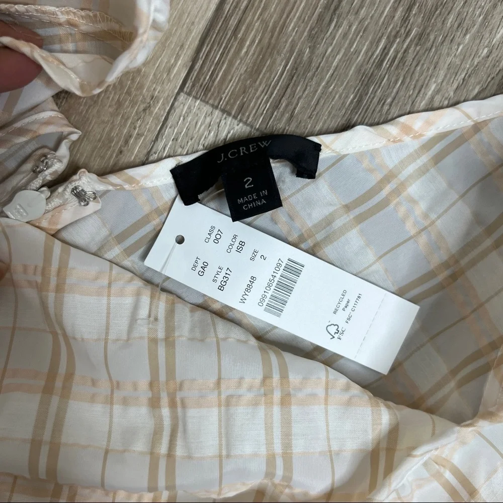J. Crew V-back Puff-sleeve Top in Textured Plaid Size 2 NWT